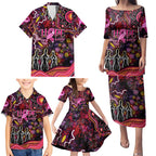 Breast Cancer Aboriginal Family Matching Puletasi and Hawaiian Shirt Australian Indigenous Never Give Up - Faith Hope Love