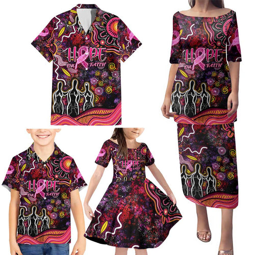 Breast Cancer Aboriginal Family Matching Puletasi and Hawaiian Shirt Australian Indigenous Never Give Up - Faith Hope Love