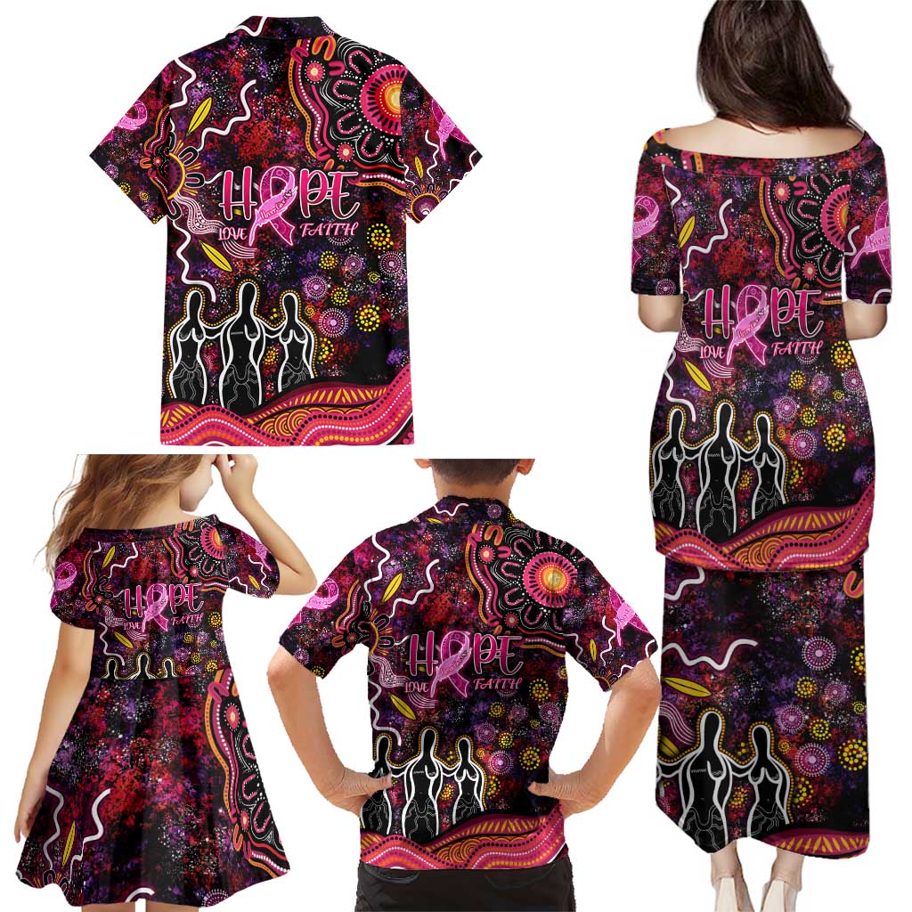 Breast Cancer Aboriginal Family Matching Puletasi and Hawaiian Shirt Australian Indigenous Never Give Up - Faith Hope Love
