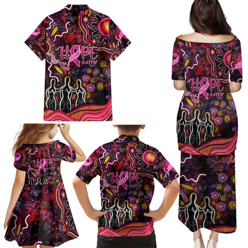 Breast Cancer Aboriginal Family Matching Puletasi and Hawaiian Shirt Australian Indigenous Never Give Up - Faith Hope Love