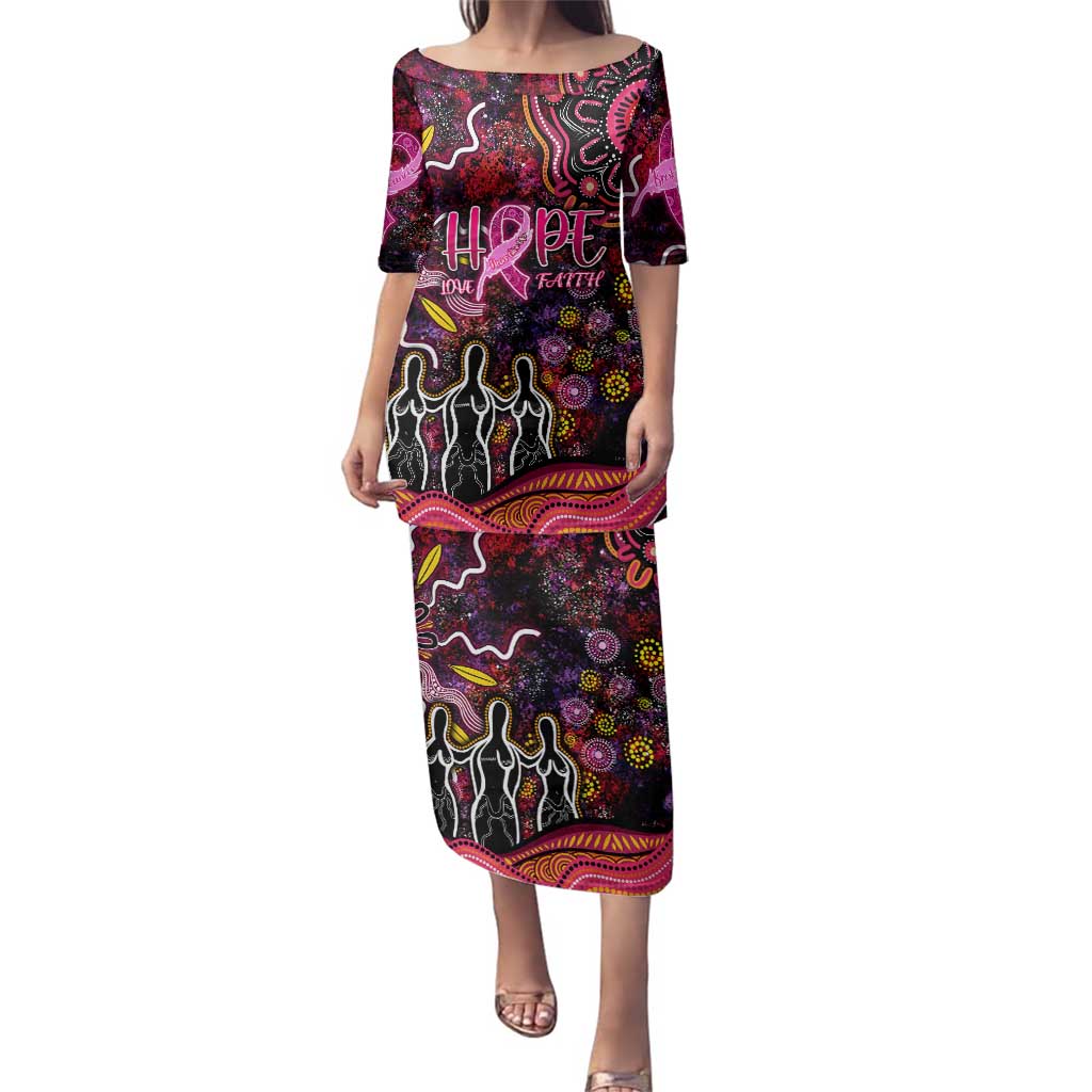 Breast Cancer Aboriginal Family Matching Puletasi and Hawaiian Shirt Australian Indigenous Never Give Up - Faith Hope Love