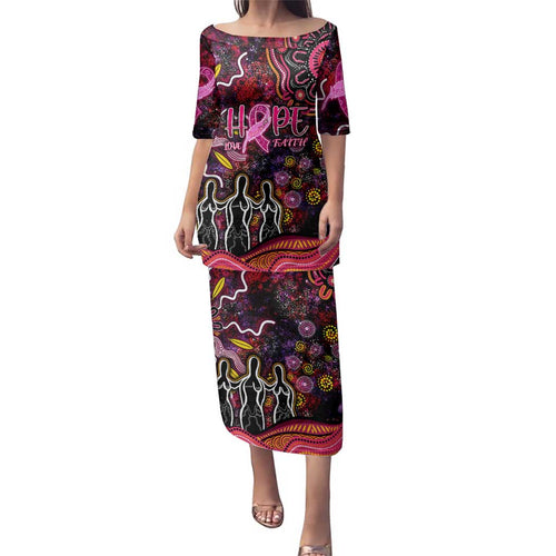 Breast Cancer Aboriginal Family Matching Puletasi and Hawaiian Shirt Australian Indigenous Never Give Up - Faith Hope Love