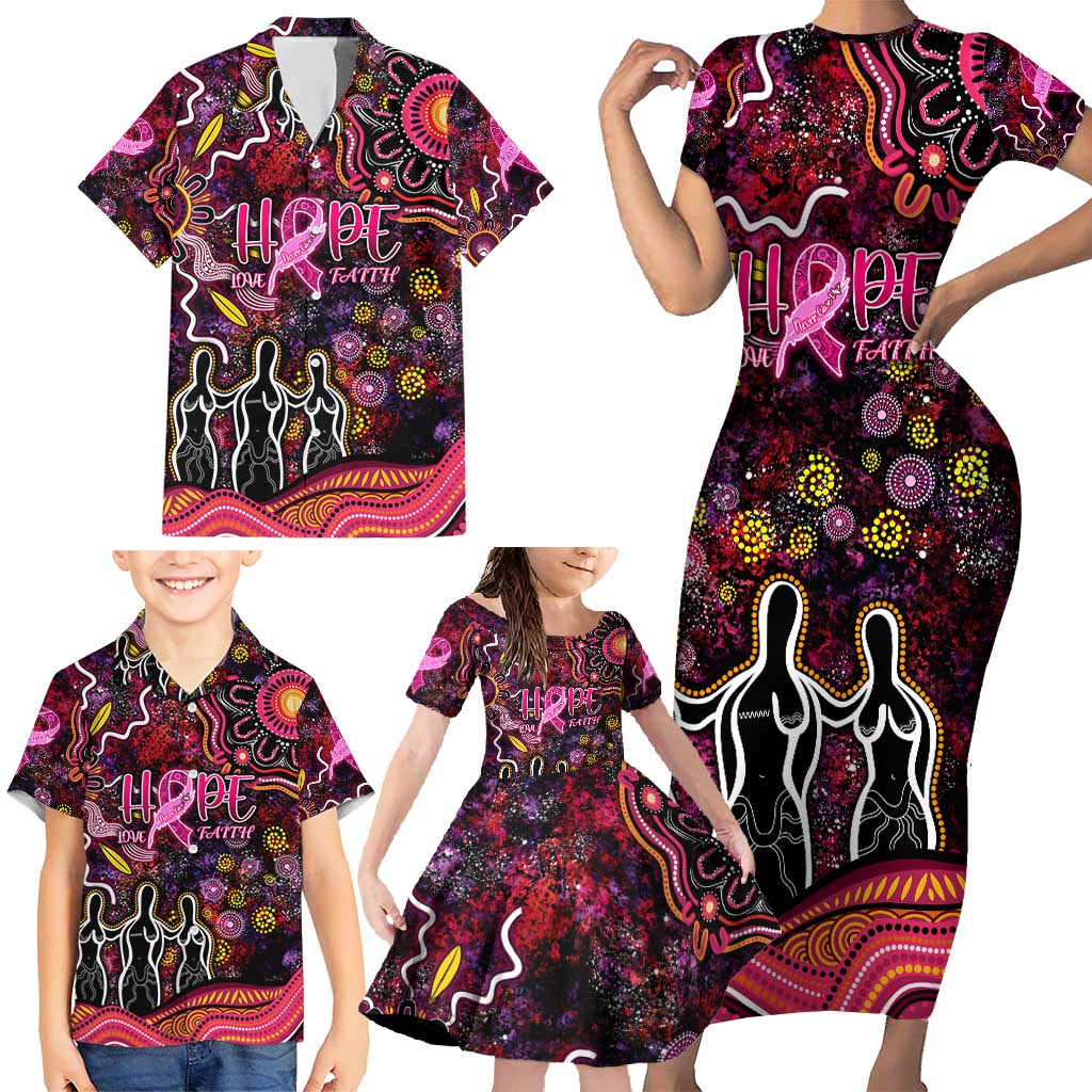 Breast Cancer Aboriginal Family Matching Short Sleeve Bodycon Dress and Hawaiian Shirt Australian Indigenous Never Give Up - Faith Hope Love