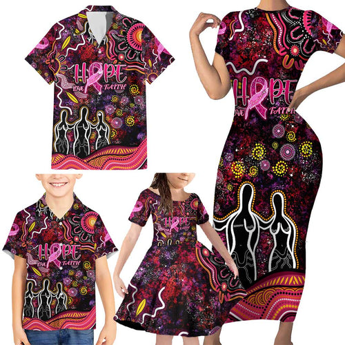Breast Cancer Aboriginal Family Matching Short Sleeve Bodycon Dress and Hawaiian Shirt Australian Indigenous Never Give Up - Faith Hope Love