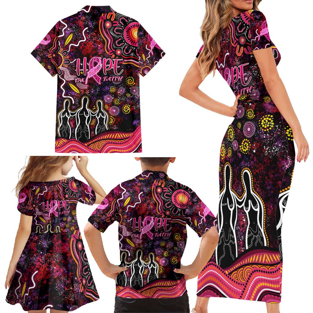 Breast Cancer Aboriginal Family Matching Short Sleeve Bodycon Dress and Hawaiian Shirt Australian Indigenous Never Give Up - Faith Hope Love