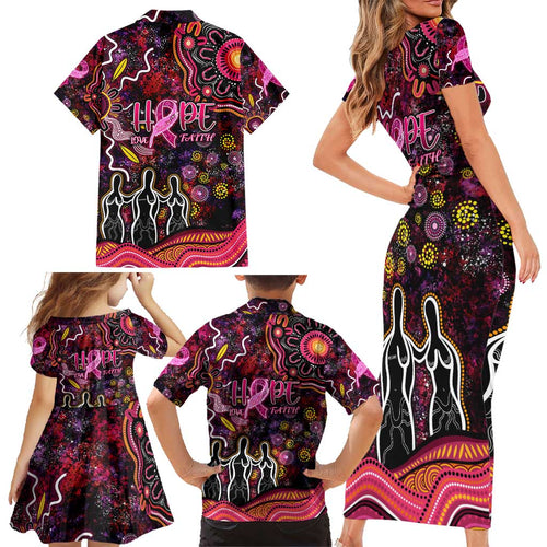 Breast Cancer Aboriginal Family Matching Short Sleeve Bodycon Dress and Hawaiian Shirt Australian Indigenous Never Give Up - Faith Hope Love