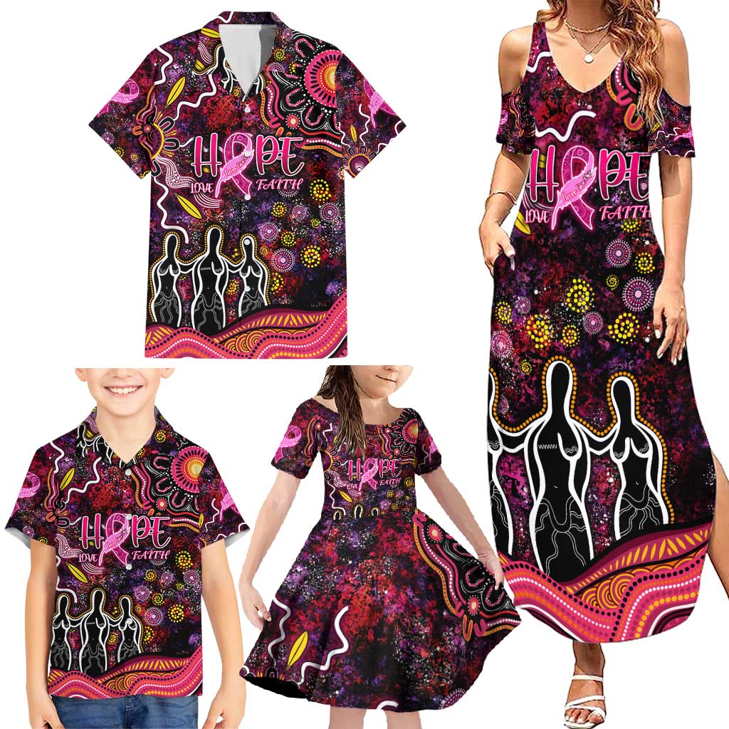 Breast Cancer Aboriginal Family Matching Summer Maxi Dress and Hawaiian Shirt Australian Indigenous Never Give Up - Faith Hope Love