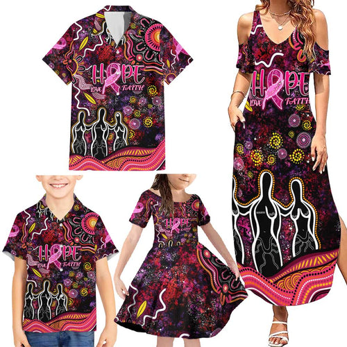 Breast Cancer Aboriginal Family Matching Summer Maxi Dress and Hawaiian Shirt Australian Indigenous Never Give Up - Faith Hope Love