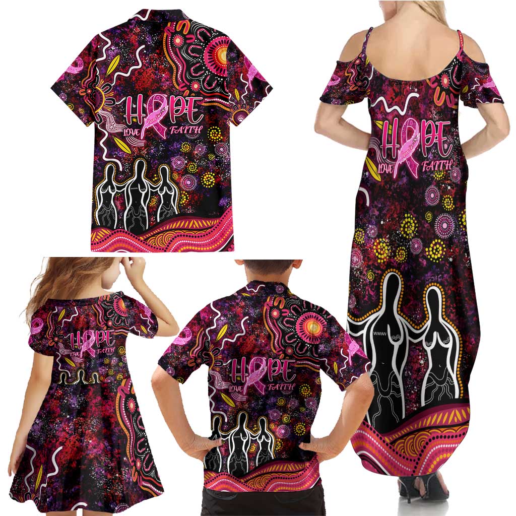 Breast Cancer Aboriginal Family Matching Summer Maxi Dress and Hawaiian Shirt Australian Indigenous Never Give Up - Faith Hope Love