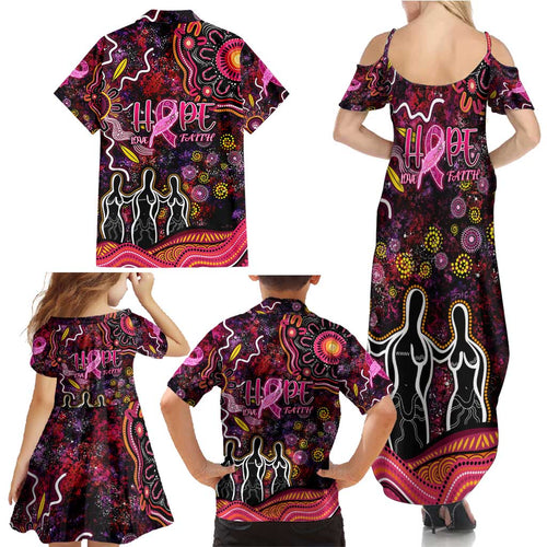 Breast Cancer Aboriginal Family Matching Summer Maxi Dress and Hawaiian Shirt Australian Indigenous Never Give Up - Faith Hope Love