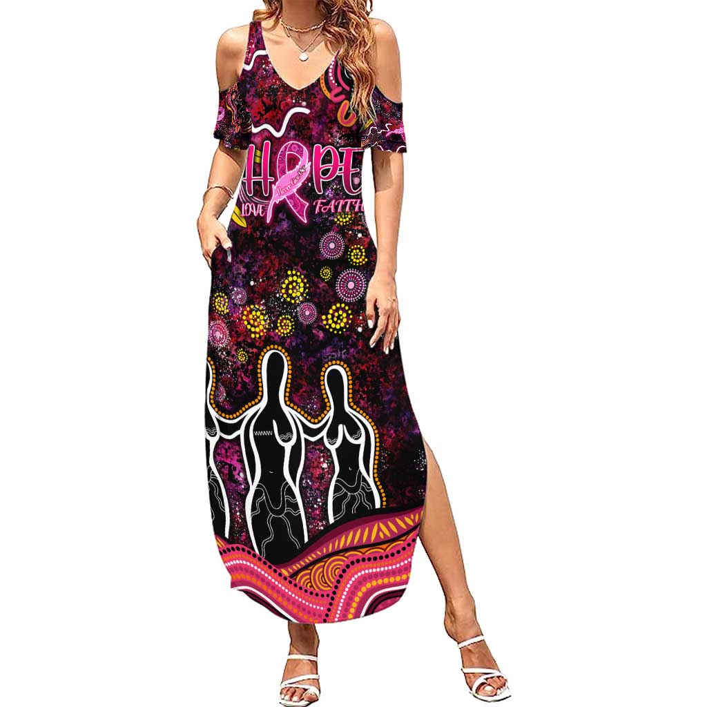 Breast Cancer Aboriginal Family Matching Summer Maxi Dress and Hawaiian Shirt Australian Indigenous Never Give Up - Faith Hope Love