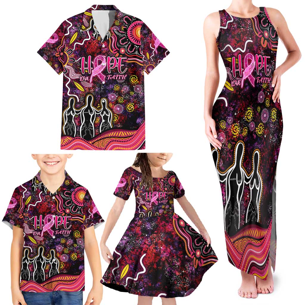 Breast Cancer Aboriginal Family Matching Tank Maxi Dress and Hawaiian Shirt Australian Indigenous Never Give Up - Faith Hope Love