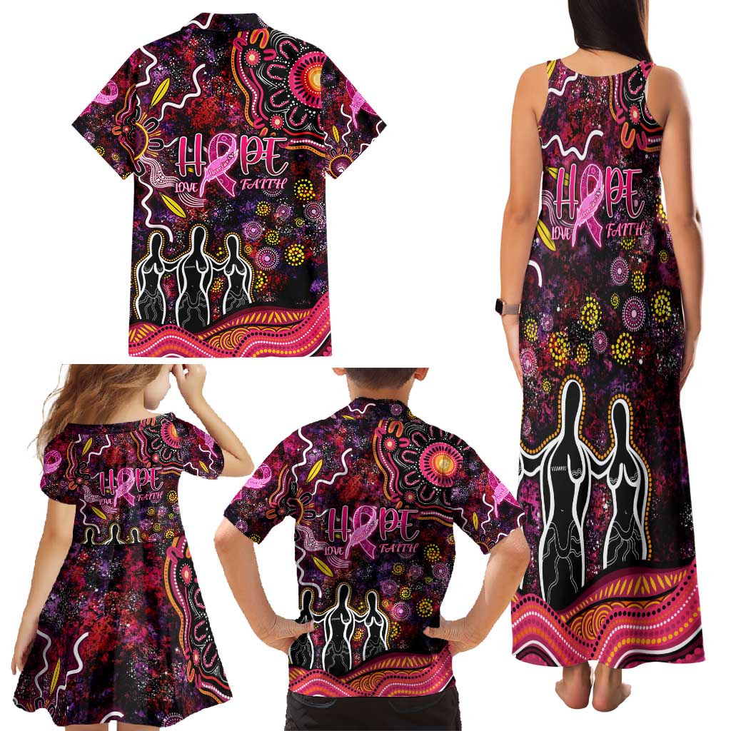 Breast Cancer Aboriginal Family Matching Tank Maxi Dress and Hawaiian Shirt Australian Indigenous Never Give Up - Faith Hope Love