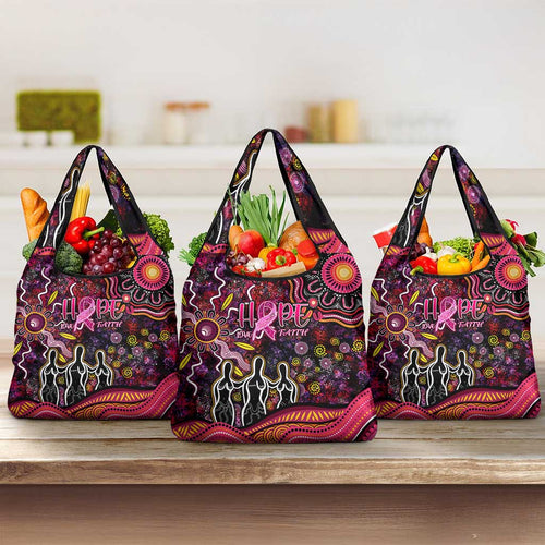 Breast Cancer Aboriginal Grocery Bag Australian Indigenous Never Give Up - Faith Hope Love