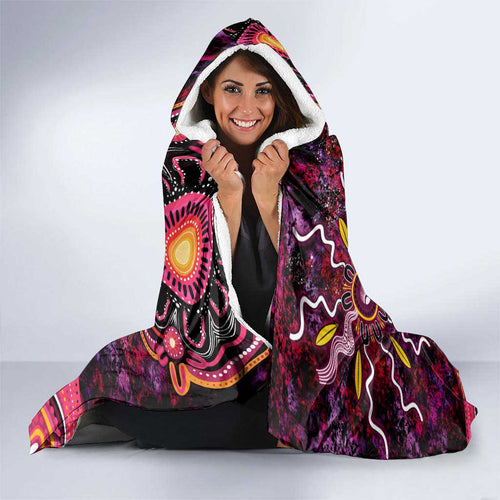 Breast Cancer Aboriginal Hooded Blanket Australian Indigenous Never Give Up - Faith Hope Love