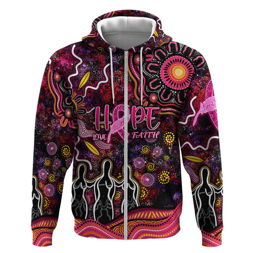 Breast Cancer Aboriginal Hoodie Australian Indigenous Never Give Up - Faith Hope Love