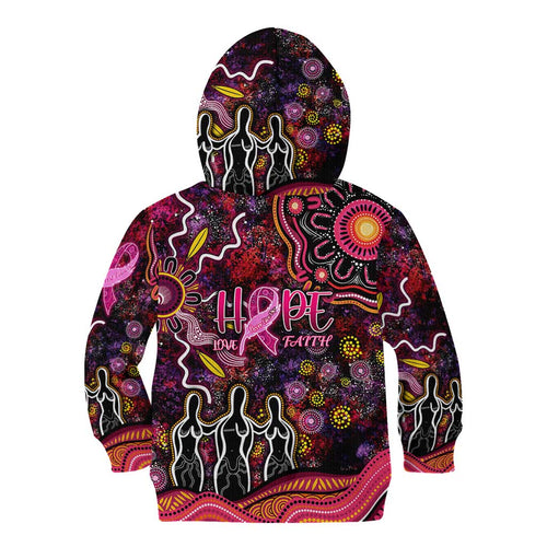 Breast Cancer Aboriginal Kid Hoodie Australian Indigenous Never Give Up - Faith Hope Love