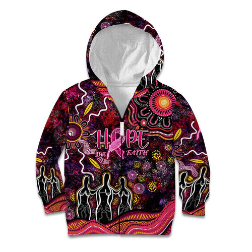 Breast Cancer Aboriginal Kid Hoodie Australian Indigenous Never Give Up - Faith Hope Love