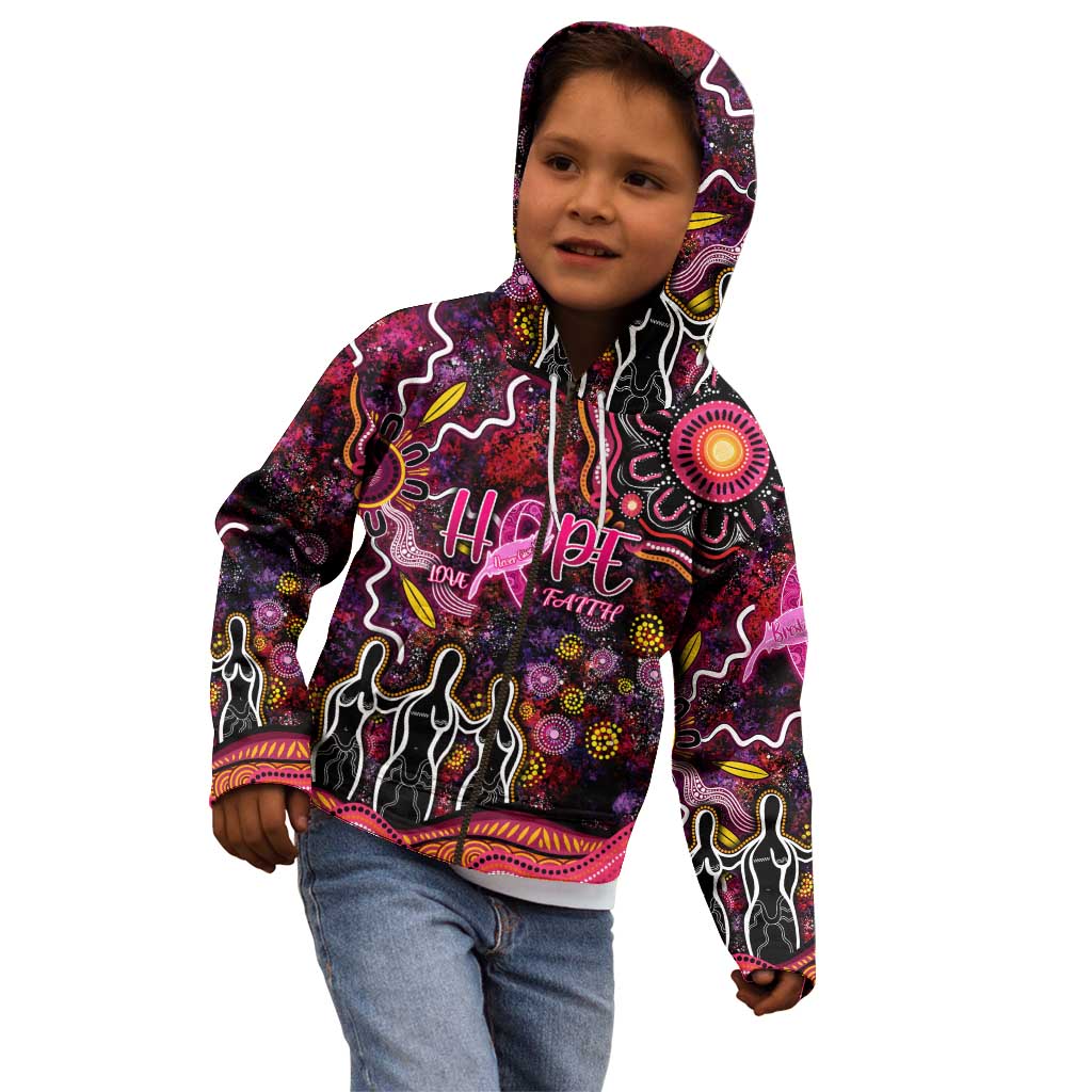 Breast Cancer Aboriginal Kid Hoodie Australian Indigenous Never Give Up - Faith Hope Love