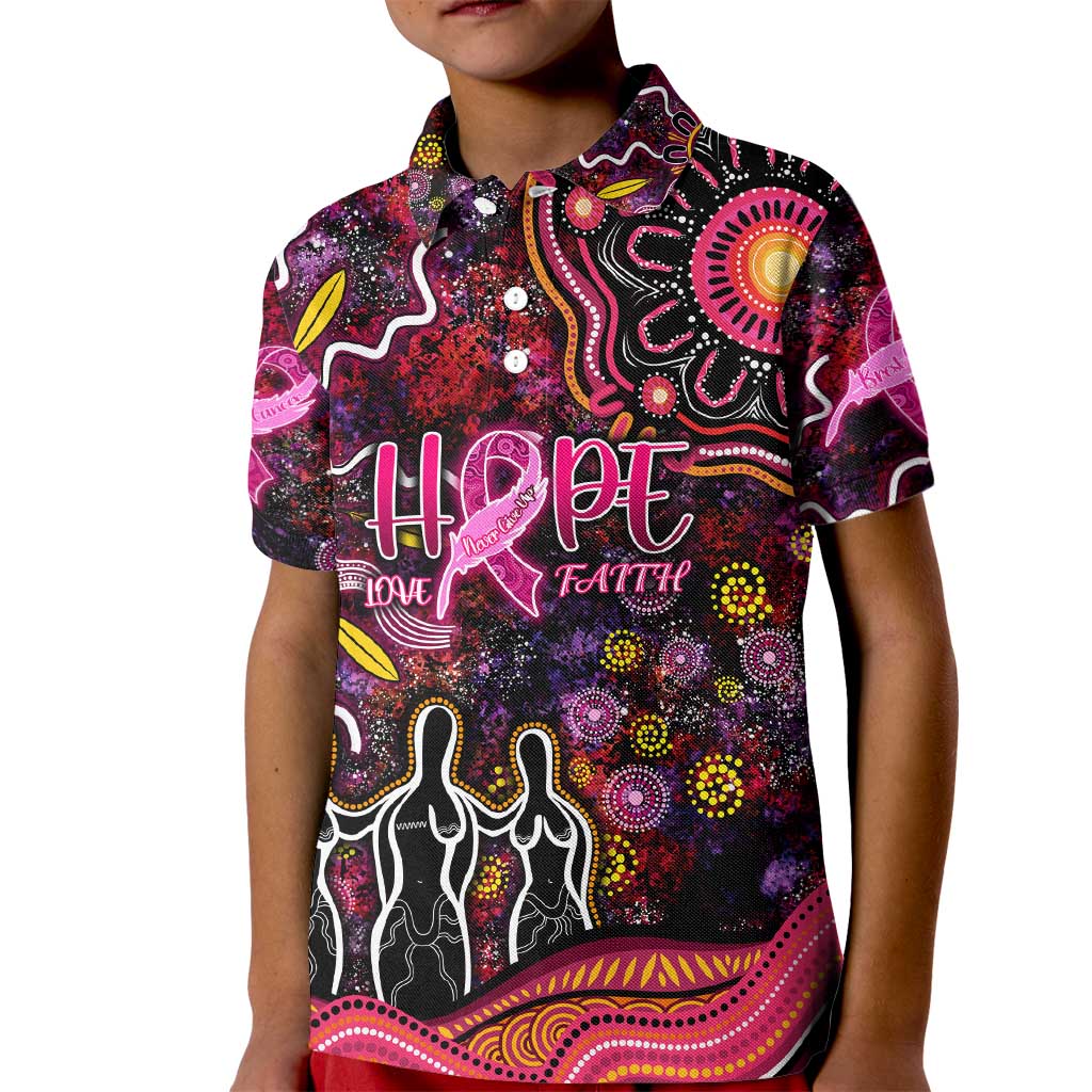 Breast Cancer Aboriginal Kid Polo Shirt Australian Indigenous Never Give Up - Faith Hope Love