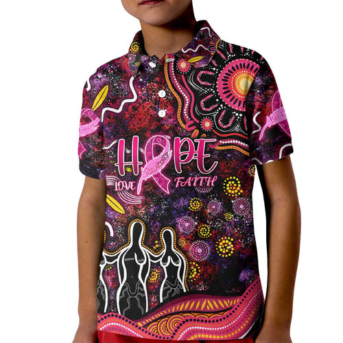 Breast Cancer Aboriginal Kid Polo Shirt Australian Indigenous Never Give Up - Faith Hope Love