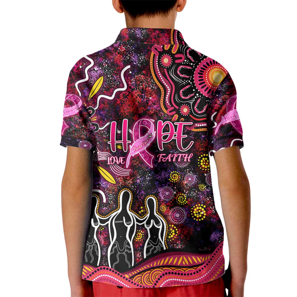Breast Cancer Aboriginal Kid Polo Shirt Australian Indigenous Never Give Up - Faith Hope Love