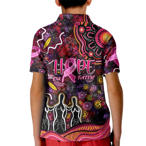 Breast Cancer Aboriginal Kid Polo Shirt Australian Indigenous Never Give Up - Faith Hope Love