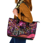Breast Cancer Aboriginal Leather Tote Bag Australian Indigenous Never Give Up - Faith Hope Love