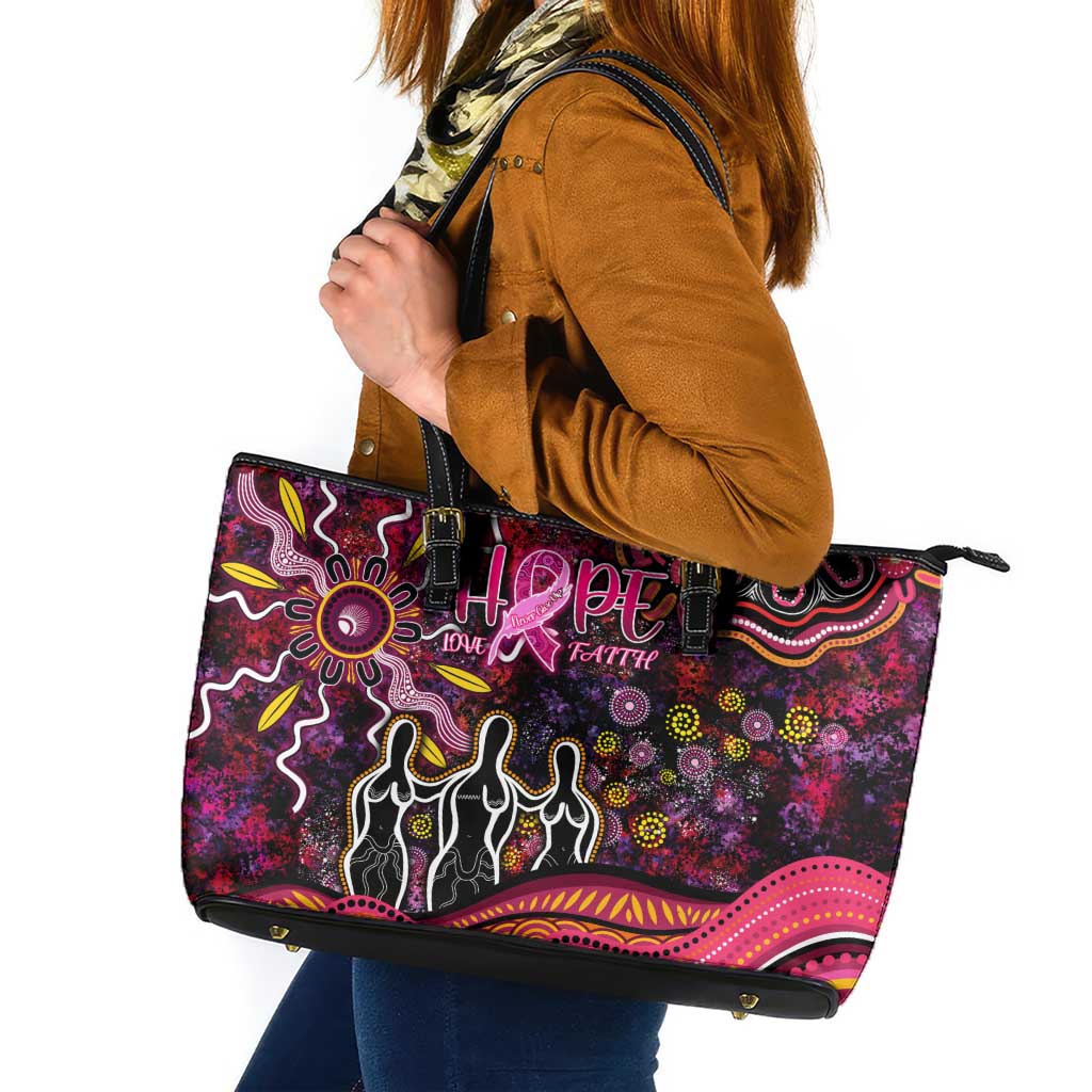 Breast Cancer Aboriginal Leather Tote Bag Australian Indigenous Never Give Up - Faith Hope Love