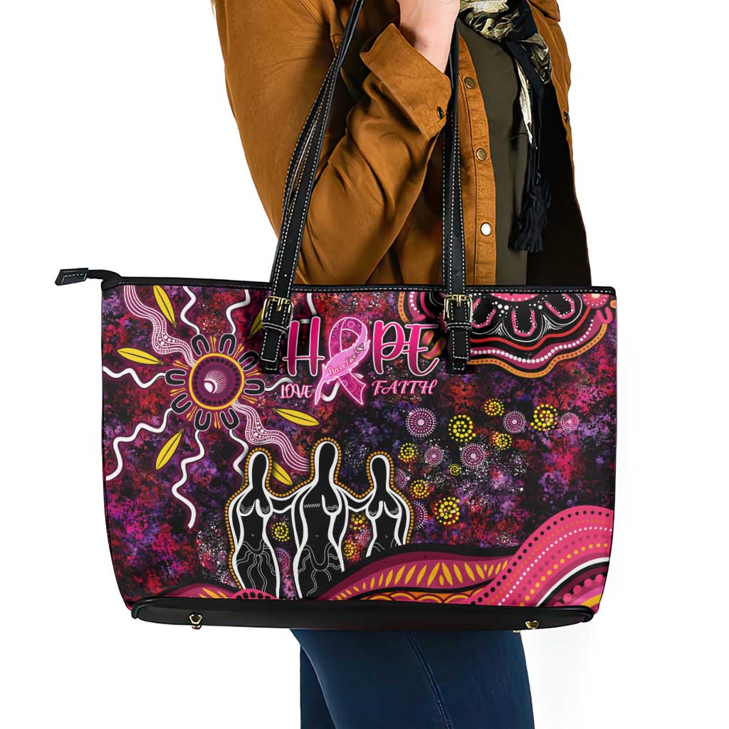 Breast Cancer Aboriginal Leather Tote Bag Australian Indigenous Never Give Up - Faith Hope Love