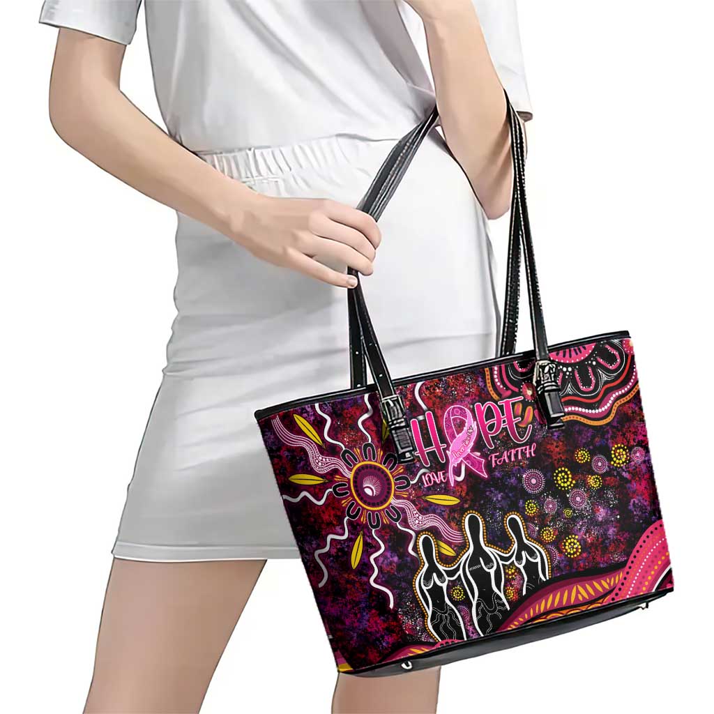 Breast Cancer Aboriginal Leather Tote Bag Australian Indigenous Never Give Up - Faith Hope Love