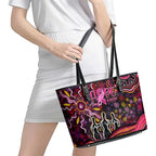 Breast Cancer Aboriginal Leather Tote Bag Australian Indigenous Never Give Up - Faith Hope Love