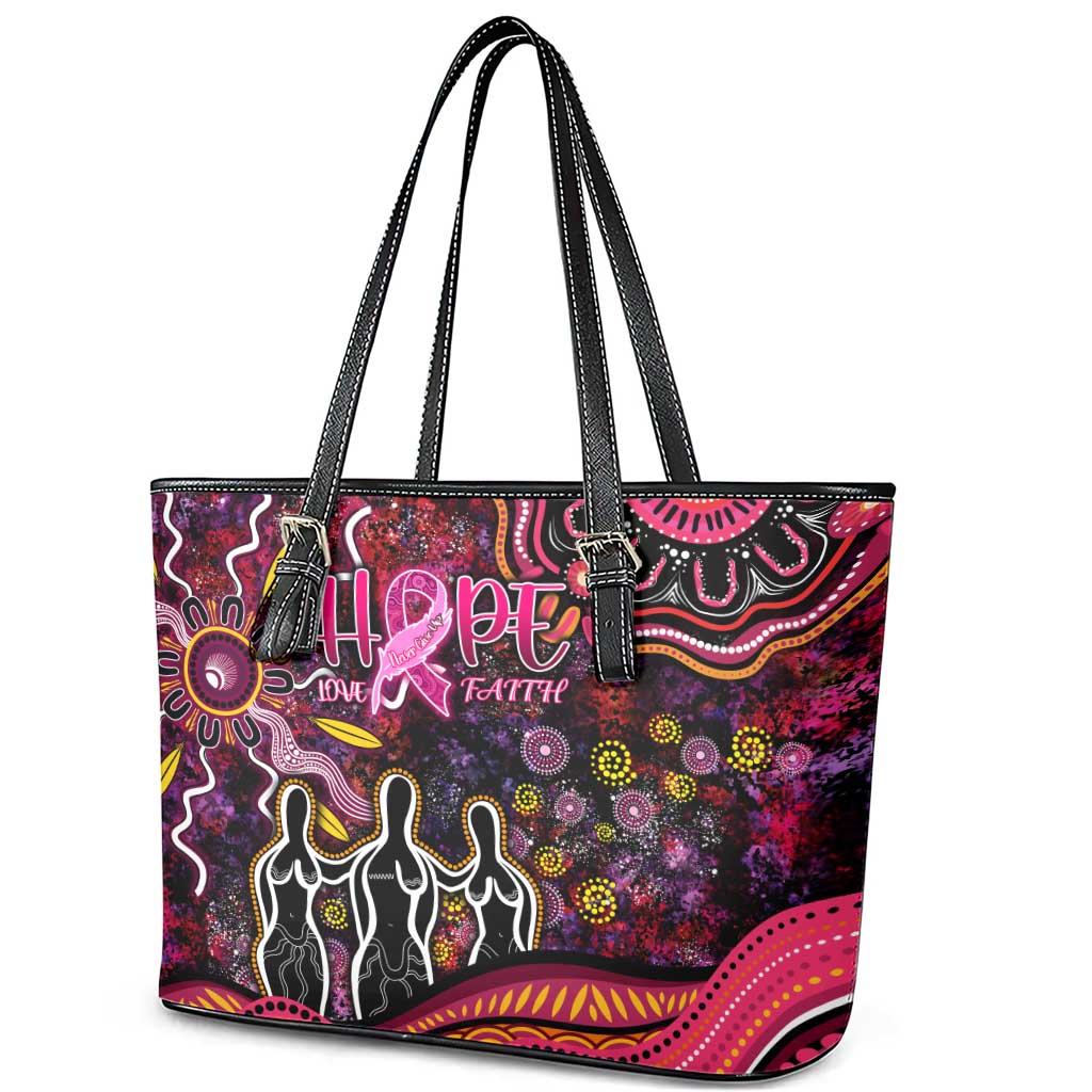 Breast Cancer Aboriginal Leather Tote Bag Australian Indigenous Never Give Up - Faith Hope Love