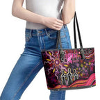 Breast Cancer Aboriginal Leather Tote Bag Australian Indigenous Never Give Up - Faith Hope Love