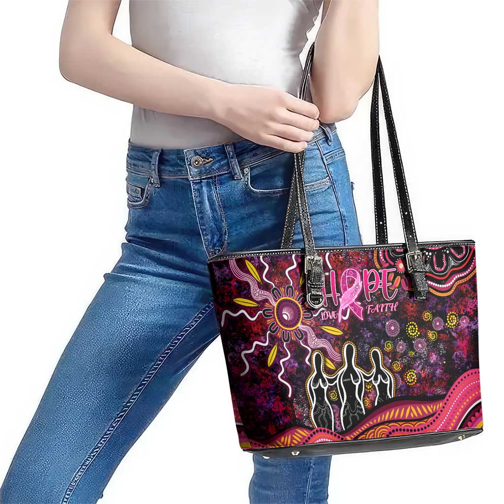 Breast Cancer Aboriginal Leather Tote Bag Australian Indigenous Never Give Up - Faith Hope Love