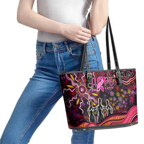 Breast Cancer Aboriginal Leather Tote Bag Australian Indigenous Never Give Up - Faith Hope Love