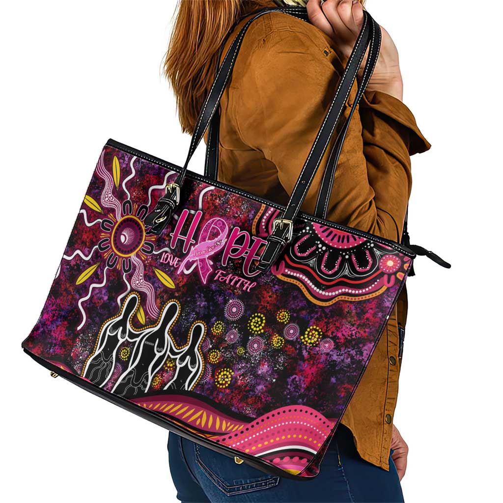 Breast Cancer Aboriginal Leather Tote Bag Australian Indigenous Never Give Up - Faith Hope Love