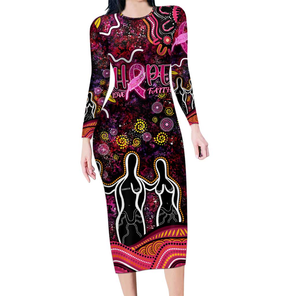 Breast Cancer Aboriginal Long Sleeve Bodycon Dress Australian Indigenous Never Give Up - Faith Hope Love