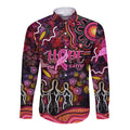 Breast Cancer Aboriginal Long Sleeve Button Shirt Australian Indigenous Never Give Up - Faith Hope Love
