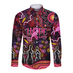 Breast Cancer Aboriginal Long Sleeve Button Shirt Australian Indigenous Never Give Up - Faith Hope Love