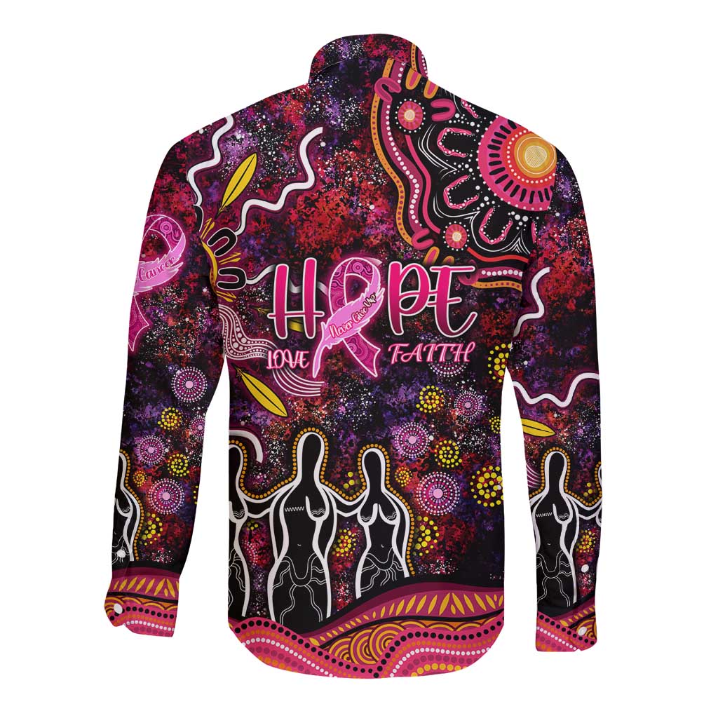Breast Cancer Aboriginal Long Sleeve Button Shirt Australian Indigenous Never Give Up - Faith Hope Love