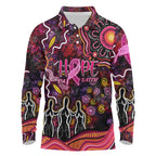 Breast Cancer Aboriginal Long Sleeve Polo Shirt Australian Indigenous Never Give Up - Faith Hope Love