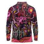 Breast Cancer Aboriginal Long Sleeve Polo Shirt Australian Indigenous Never Give Up - Faith Hope Love