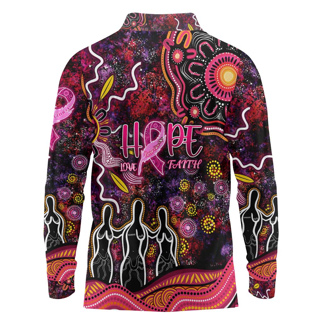 Breast Cancer Aboriginal Long Sleeve Polo Shirt Australian Indigenous Never Give Up - Faith Hope Love