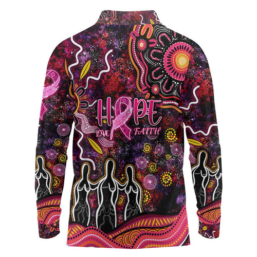 Breast Cancer Aboriginal Long Sleeve Polo Shirt Australian Indigenous Never Give Up - Faith Hope Love
