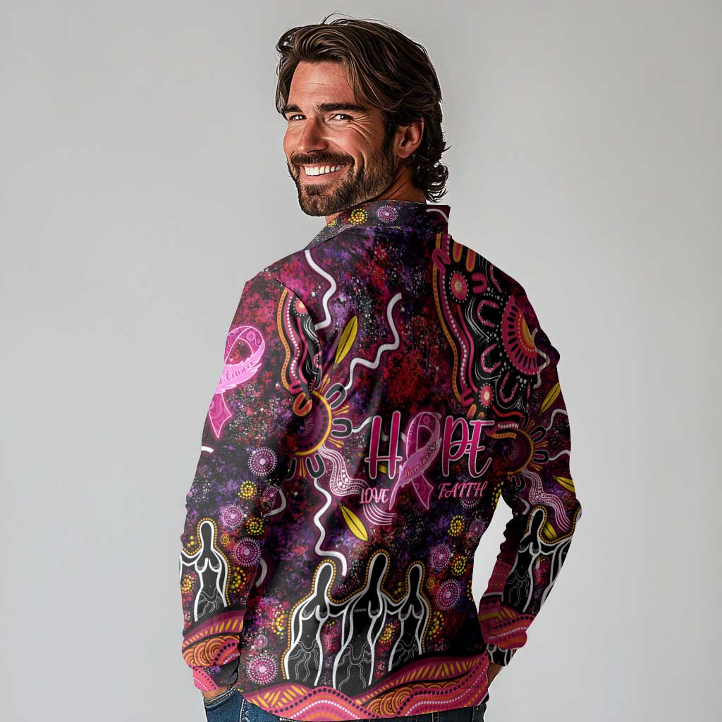 Breast Cancer Aboriginal Long Sleeve Polo Shirt Australian Indigenous Never Give Up - Faith Hope Love