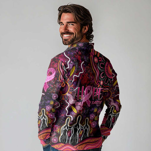 Breast Cancer Aboriginal Long Sleeve Polo Shirt Australian Indigenous Never Give Up - Faith Hope Love
