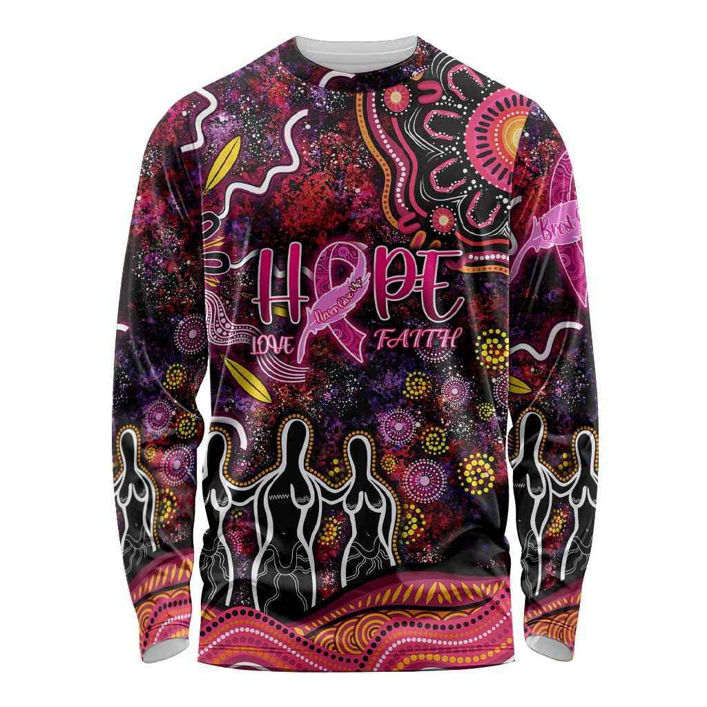 Breast Cancer Aboriginal Long Sleeve Shirt Australian Indigenous Never Give Up - Faith Hope Love