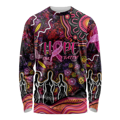 Breast Cancer Aboriginal Long Sleeve Shirt Australian Indigenous Never Give Up - Faith Hope Love