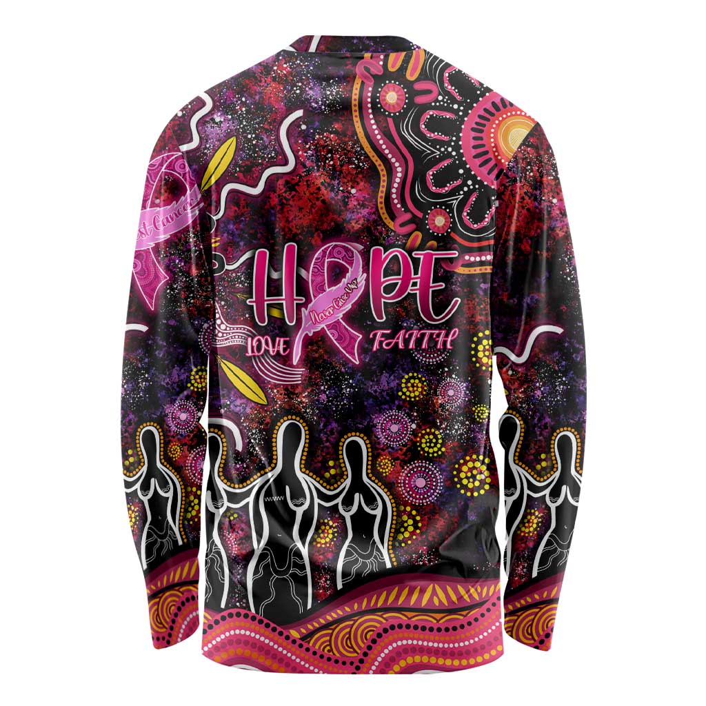 Breast Cancer Aboriginal Long Sleeve Shirt Australian Indigenous Never Give Up - Faith Hope Love